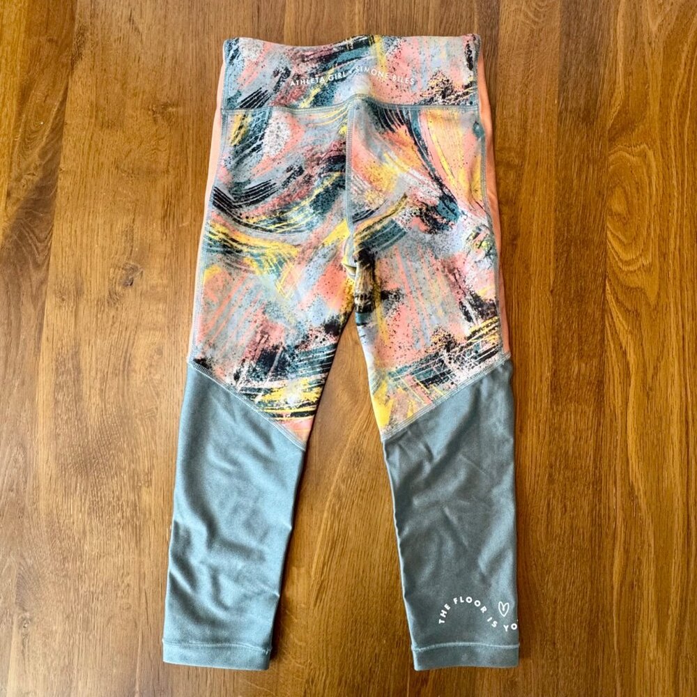 ATHLETA GIRL X SIMONE BILES Brushstroke Leggings Girls 7 S Gymnastics Abstract - Picture 2 of 7